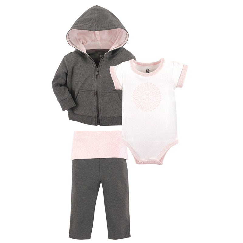 Yoga Sprout Cotton Hoodie, Bodysuit or Tee Top, and Pant, Scroll Baby