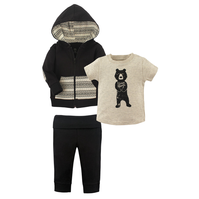 Yoga Sprout Cotton Hoodie, Bodysuit or Tee Top, and Pant, Bear Hugs Toddler