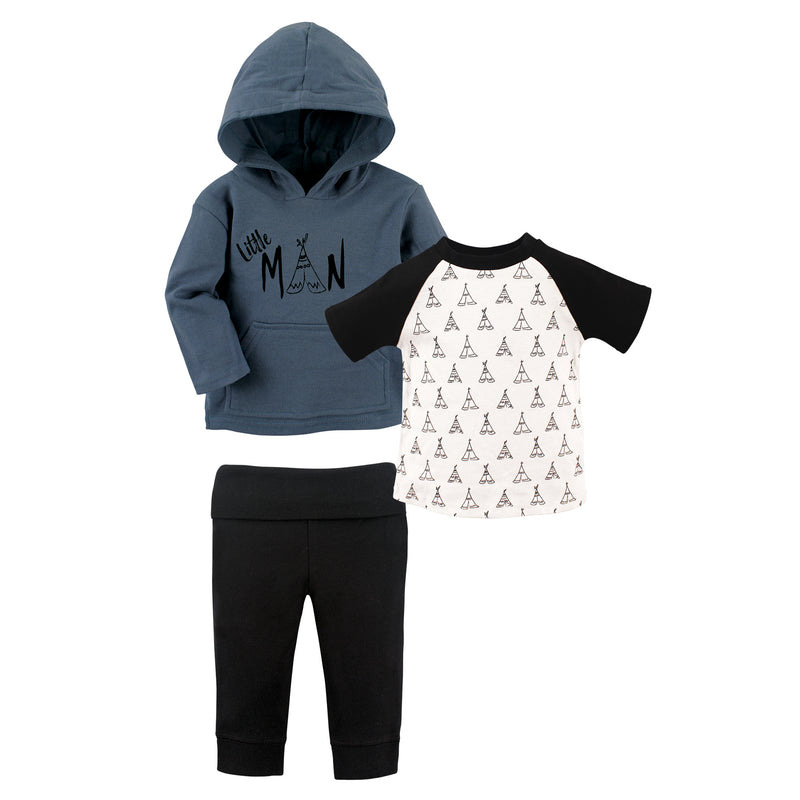 Yoga Sprout Cotton Hoodie, Bodysuit or Tee Top, and Pant, Little Man Toddler