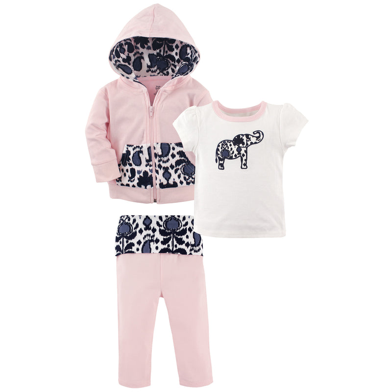 Yoga Sprout Cotton Hoodie, Bodysuit or Tee Top, and Pant, Ikat Elephant Toddler