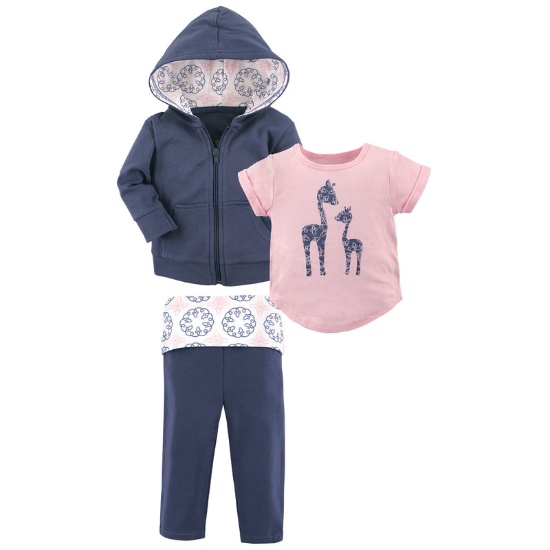 Yoga Sprout Cotton Hoodie, Bodysuit or Tee Top, and Pant, Whimsical Giraffe Toddler