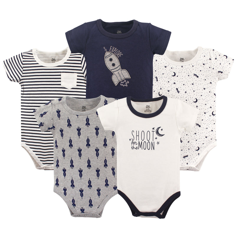 Yoga Sprout Cotton Bodysuits, Moon Short-Sleeve