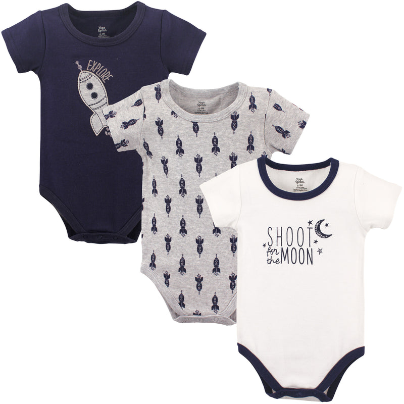 Yoga Sprout Cotton Bodysuits, Moon 3-Pack