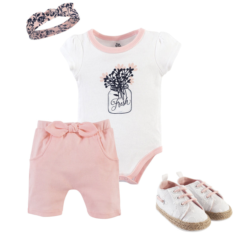 Yoga Sprout Cotton Layette and Shoe Set, Fresh