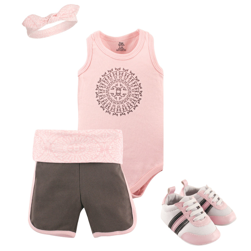Yoga Sprout Cotton Layette and Shoe Set, Scroll