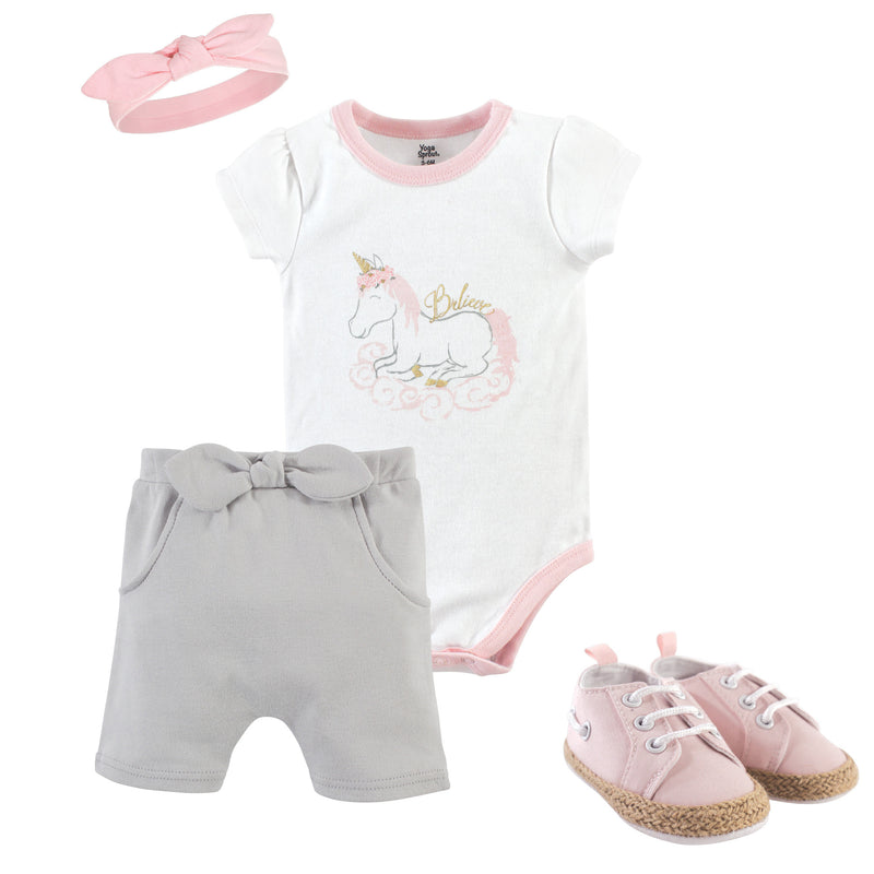 Yoga Sprout Cotton Layette and Shoe Set, Unicorn
