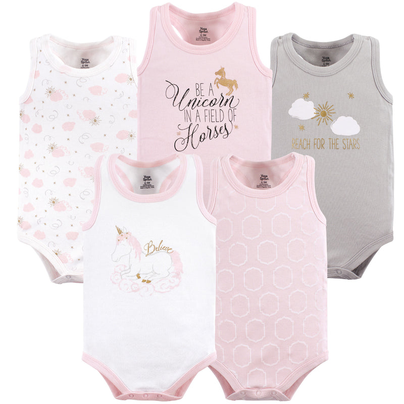 Yoga Sprout Cotton Bodysuits, Unicorn Sleeveless